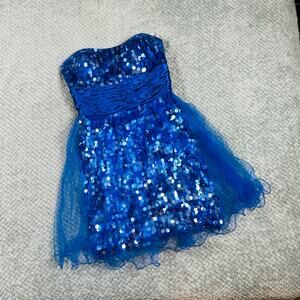 Vintage royal blue strapless sequin y2k babydoll cocktail hoco Hannah S dress 8